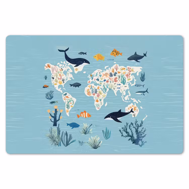 Placemat - 6 stuks - Wereldkaart - Zeeleven - Blauw — 7