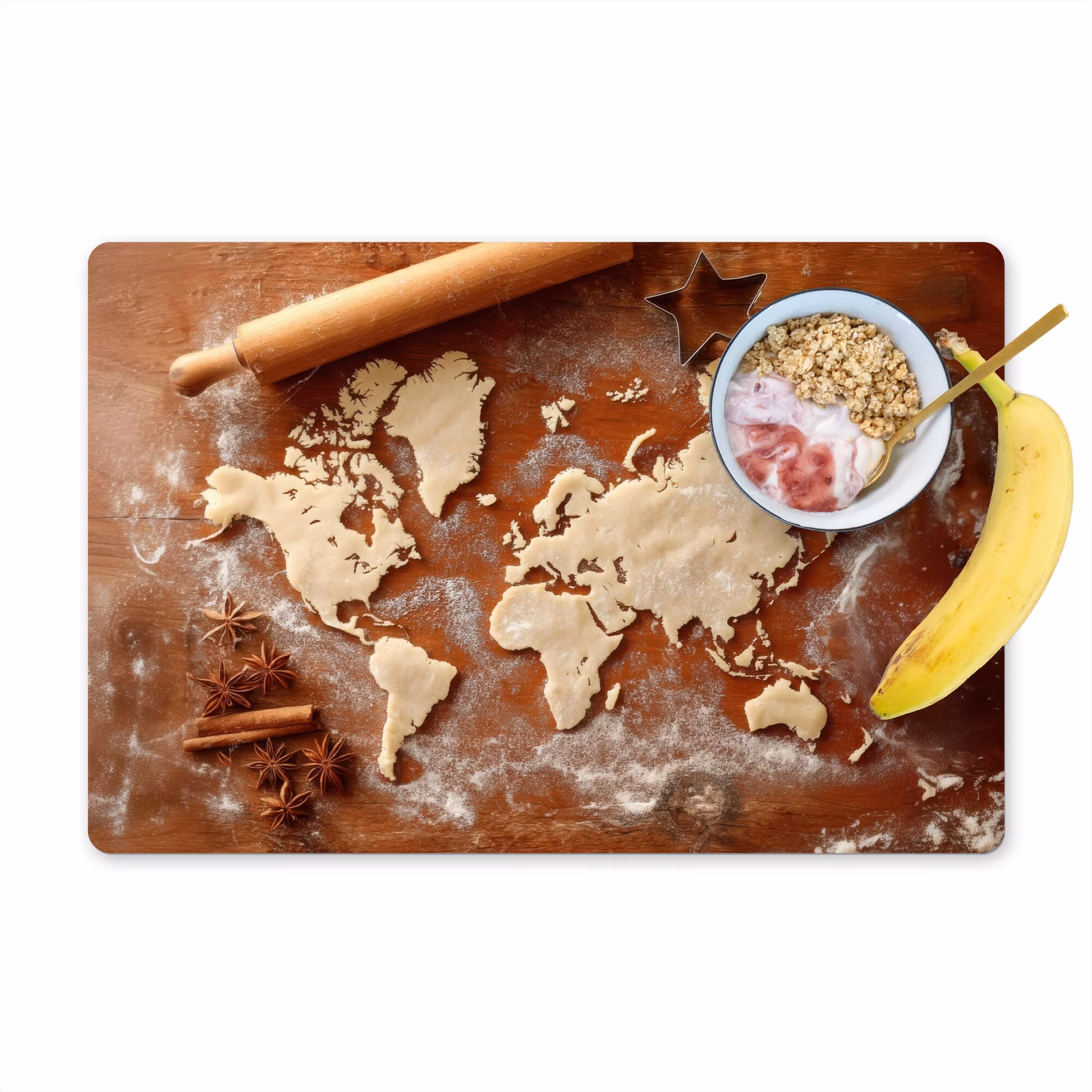Placemat - 6 stuks - Wereldkaart - Koekjesdeeg - Warme baksfeer — 1