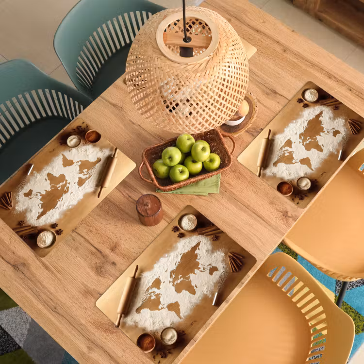 Placemat - 6 stuks - Hout - Wereldkaart - Bakken - Keuken — 6