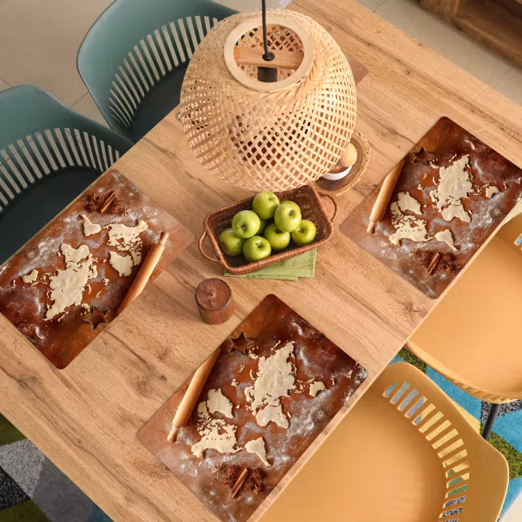 Placemat - 6 stuks - Wereldkaart - Koekjesdeeg - Warme baksfeer — 6