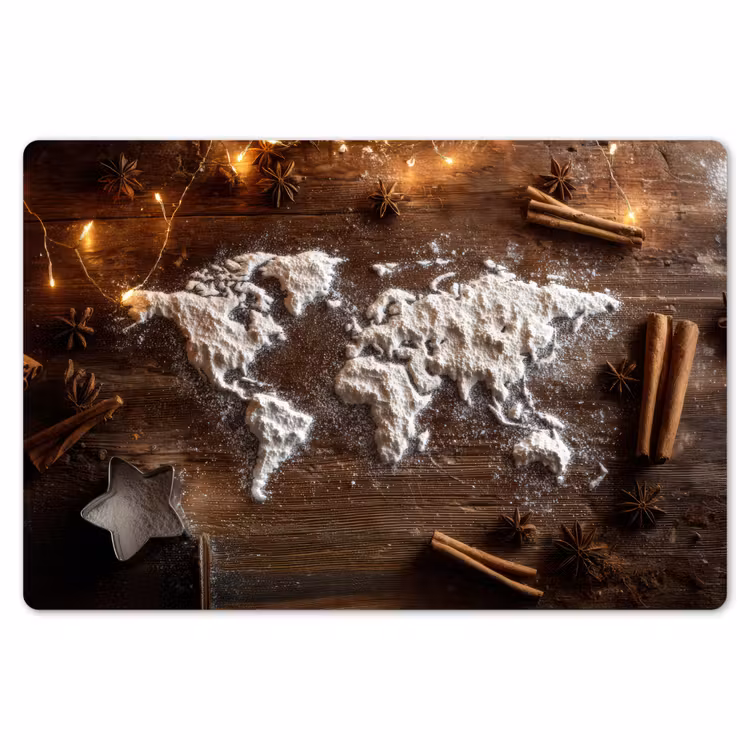 Placemat - 6 stuks - Wereldkaart - Poedersuiker - Hout — 7