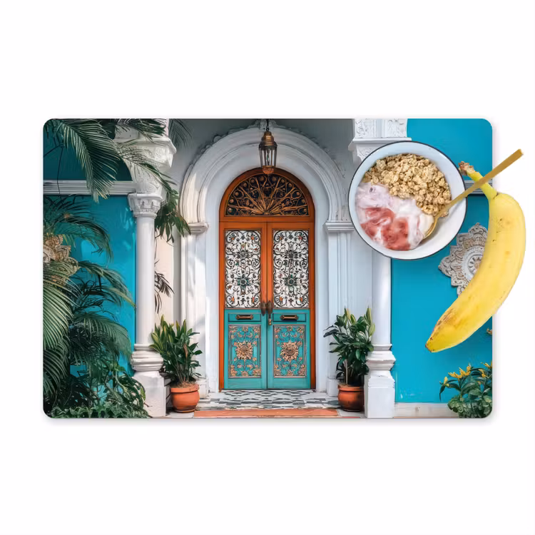 Placemat - 6 stuks - Zuilen - Sierlijke - Deur - Blauw — 1