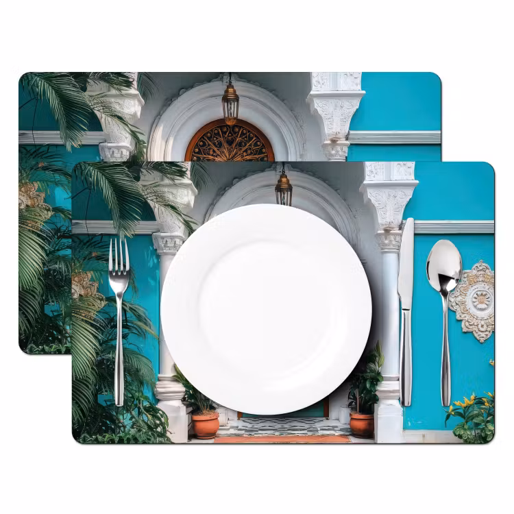 Placemat - 6 stuks - Zuilen - Sierlijke - Deur - Blauw — 2