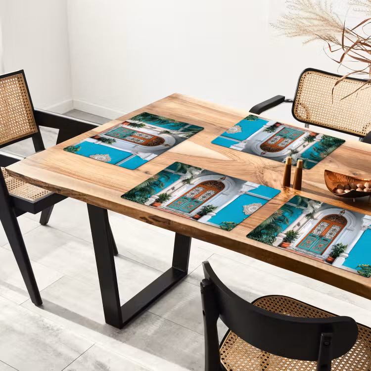 Placemat - 6 stuks - Zuilen - Sierlijke - Deur - Blauw — 5