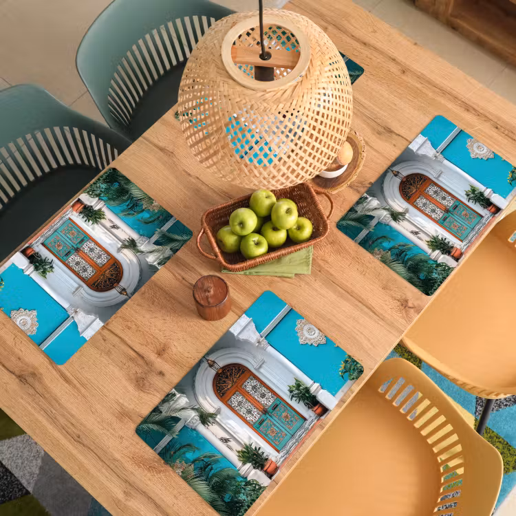 Placemat - 6 stuks - Zuilen - Sierlijke - Deur - Blauw — 6