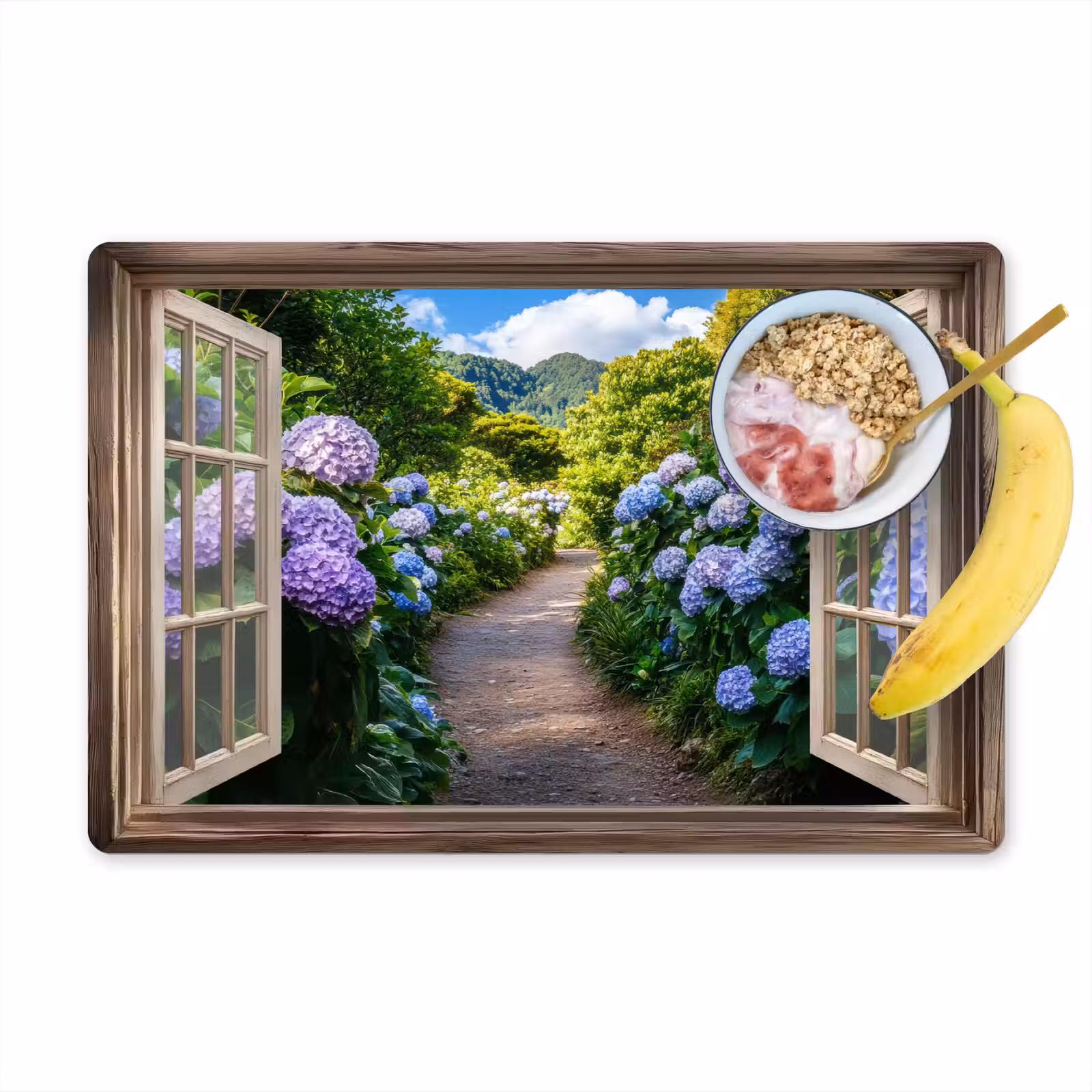 Placemat - 6 stuks - Doorkijk - Hortensia - Pad - Natuur — 1