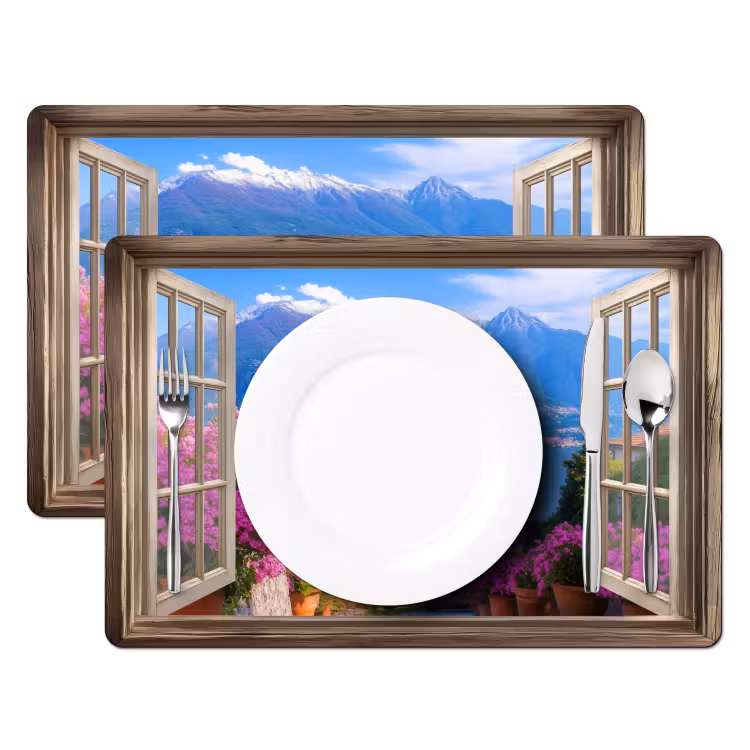 Placemat - 6 stuks - Doorkijk - Berg - Landschap - Uitzicht - Meer — 2