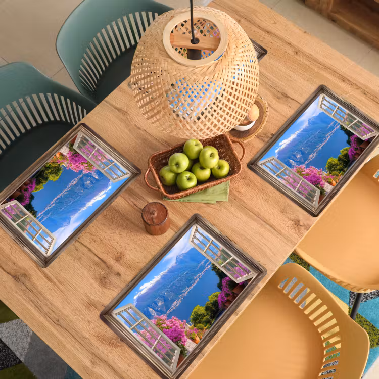 Placemat - 6 stuks - Doorkijk - Berg - Landschap - Uitzicht - Meer — 6