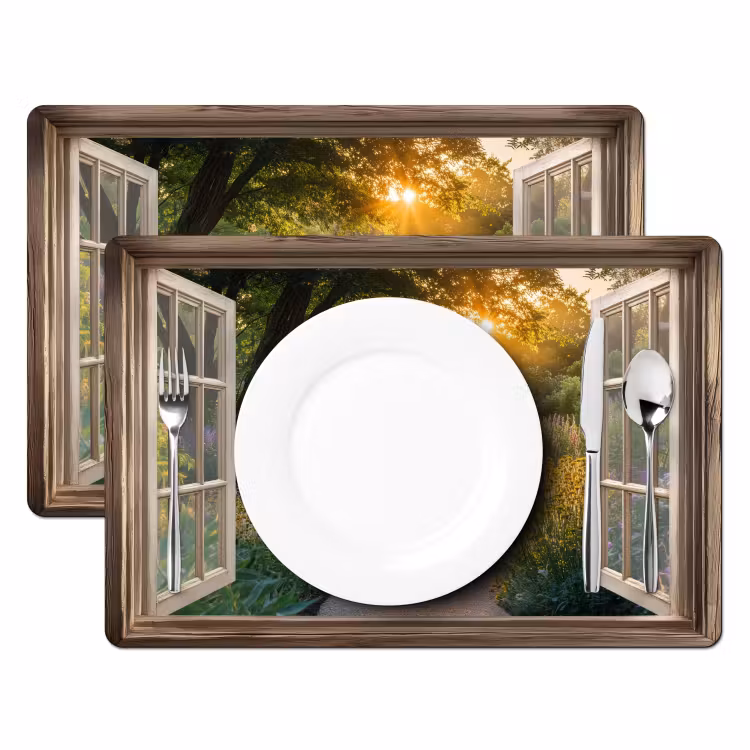 Placemat - 6 stuks - Doorkijk - Bloemen - Natuur - Zon - Pad — 2