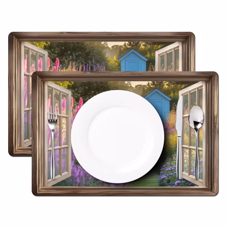 Placemat - 6 stuks - Doorkijk - Bloemen - Raam - Natuur — 2