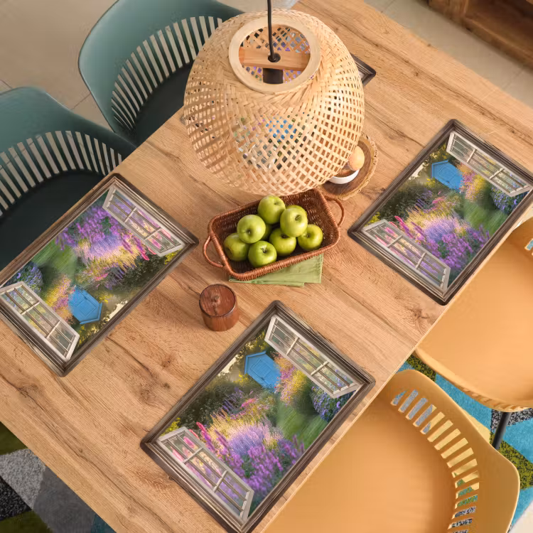 Placemat - 6 stuks - Doorkijk - Bloemen - Raam - Natuur — 6