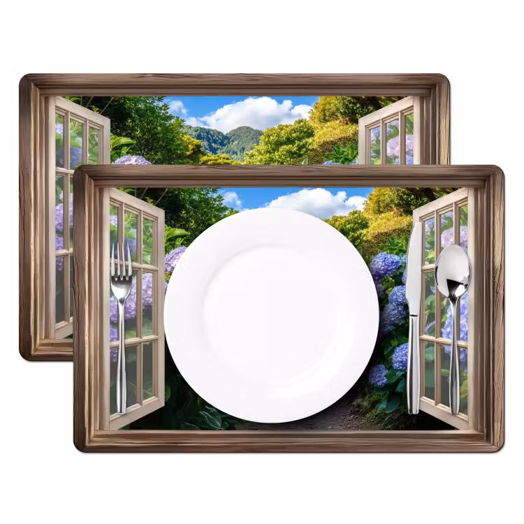 Placemat - 6 stuks - Doorkijk - Hortensia - Pad - Natuur — 2