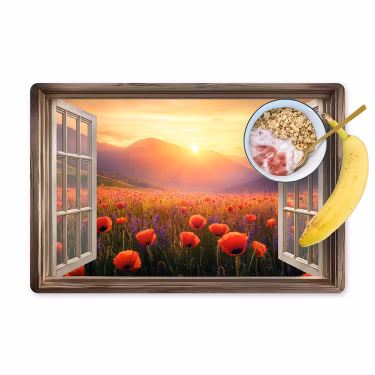 Placemat - 6 stuks - Doorkijk - Klaprozen - Bloemen - Rood - Open raam — 1