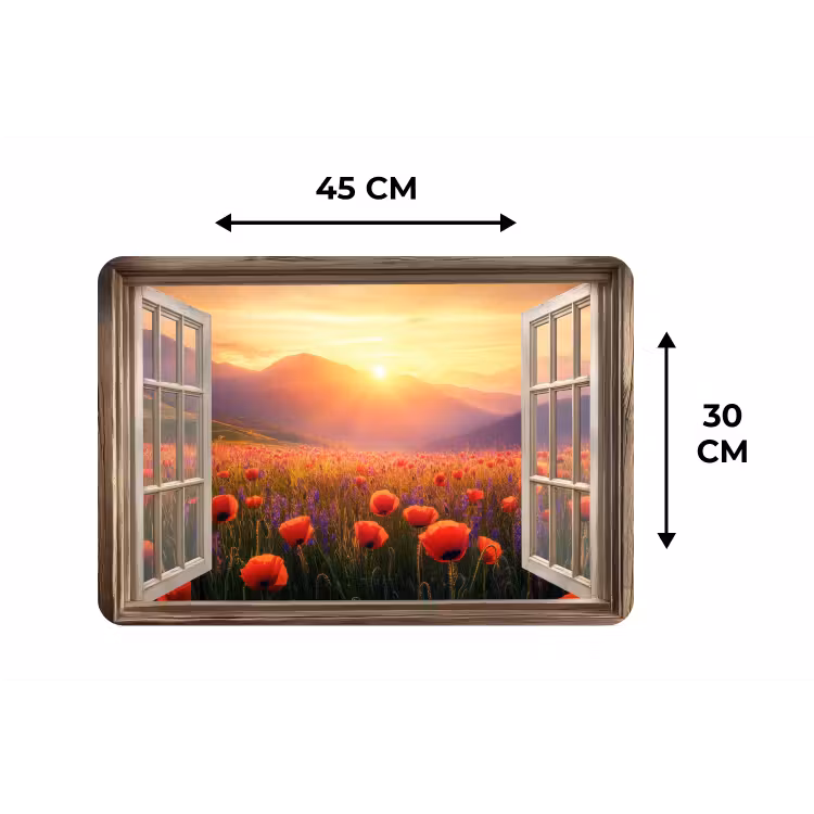Placemat - 6 stuks - Doorkijk - Klaprozen - Bloemen - Rood - Open raam — 3