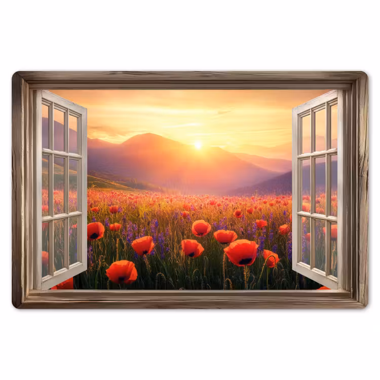 Placemat - 6 stuks - Doorkijk - Klaprozen - Bloemen - Rood - Open raam — 7