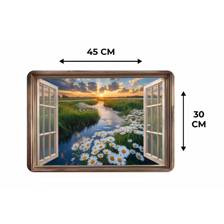 Placemat - 6 stuks - Doorkijk - Landschap - Raam - Water - Zonsondergang — 3
