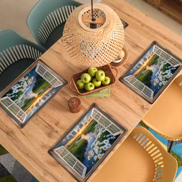 Placemat - 6 stuks - Doorkijk - Landschap - Raam - Water - Zonsondergang — 6