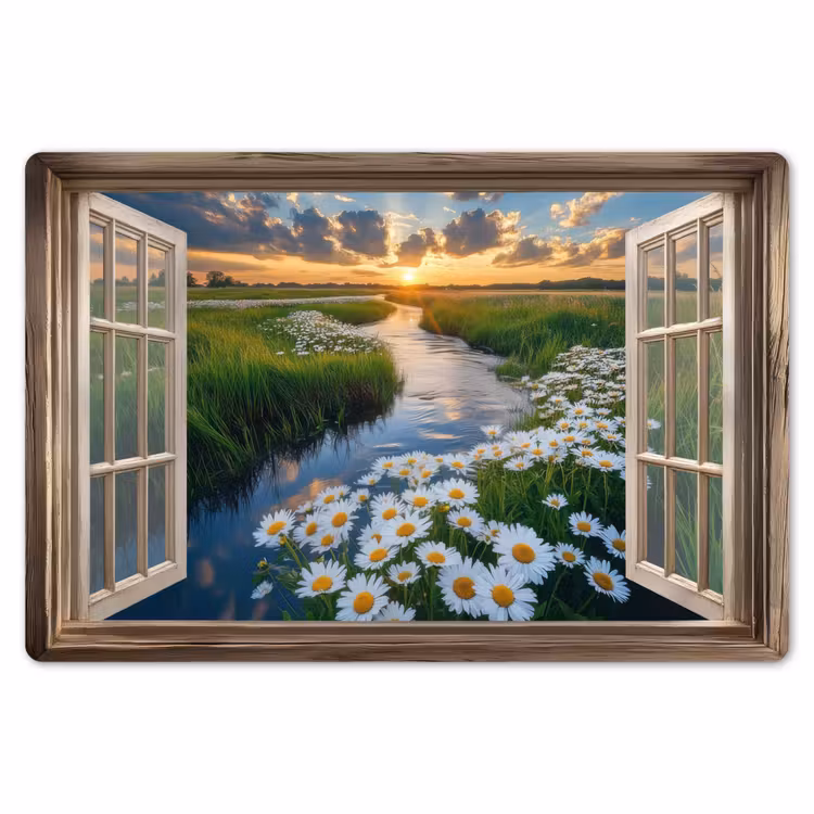 Placemat - 6 stuks - Doorkijk - Landschap - Raam - Water - Zonsondergang — 7