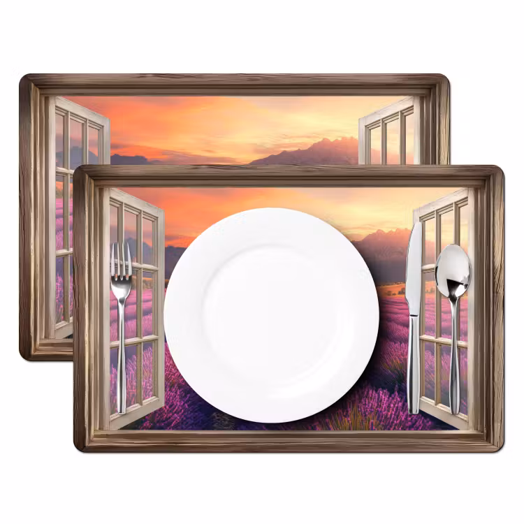 Placemat - 6 stuks - Doorkijk - Lavendel - Landschap - Bloemen - Paars — 2