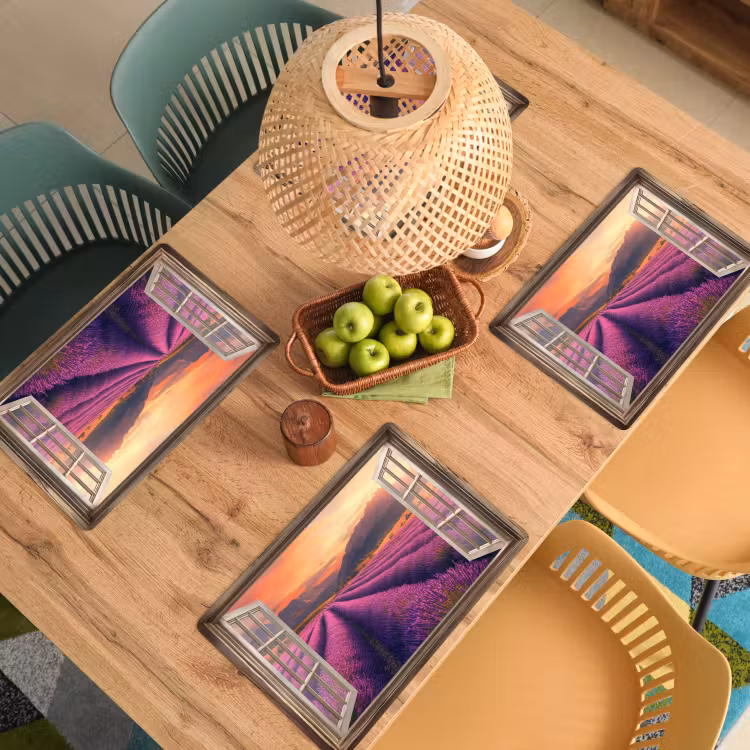 Placemat - 6 stuks - Doorkijk - Lavendel - Landschap - Bloemen - Paars — 6