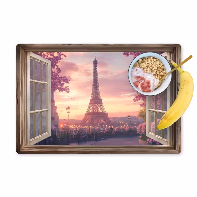 Placemat - 6 stuks - Doorkijk - Parijs - Eiffeltoren - Roze - Kersenbloesem — 1