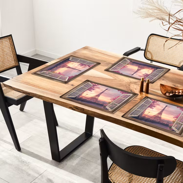 Placemat - 6 stuks - Doorkijk - Parijs - Eiffeltoren - Roze - Kersenbloesem — 5