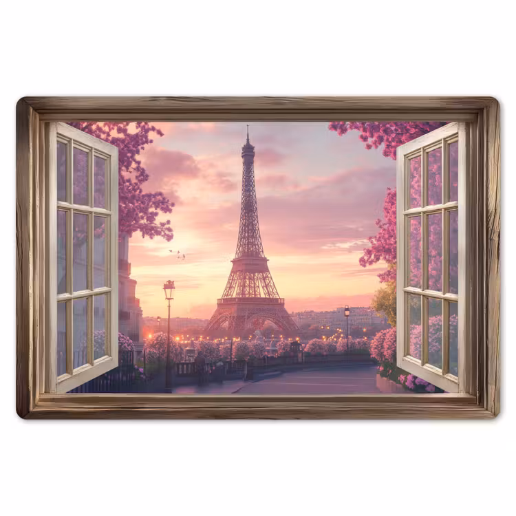 Placemat - 6 stuks - Doorkijk - Parijs - Eiffeltoren - Roze - Kersenbloesem — 7
