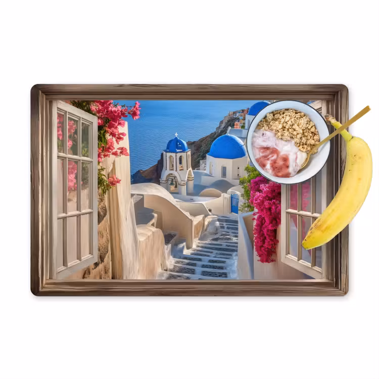 Placemat - 6 stuks - Doorkijk - Santorini - Landschap - Blauw - Grieks — 1