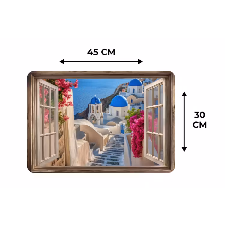 Placemat - 6 stuks - Doorkijk - Santorini - Landschap - Blauw - Grieks — 3
