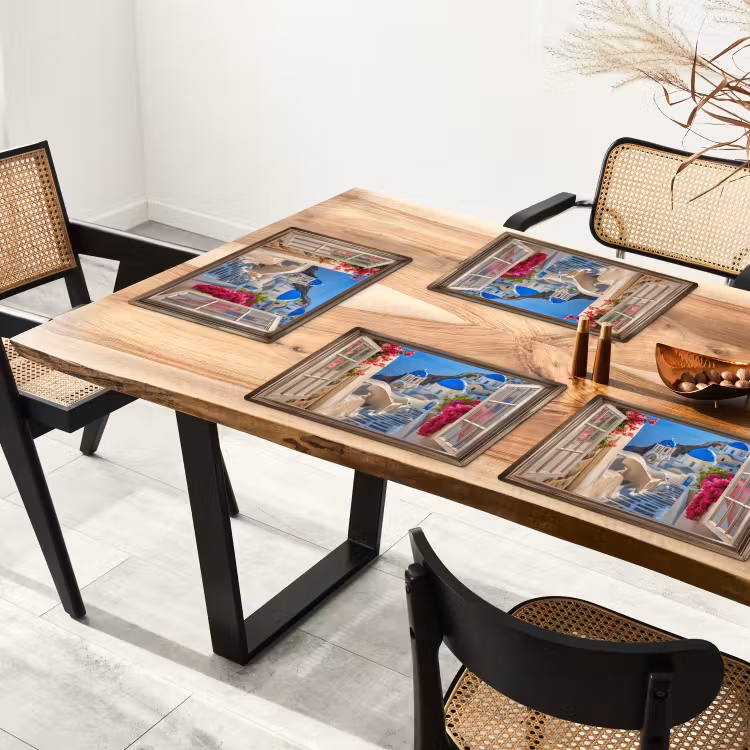 Placemat - 6 stuks - Doorkijk - Santorini - Landschap - Blauw - Grieks — 5