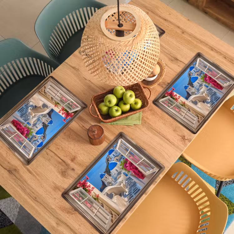 Placemat - 6 stuks - Doorkijk - Santorini - Landschap - Blauw - Grieks — 6