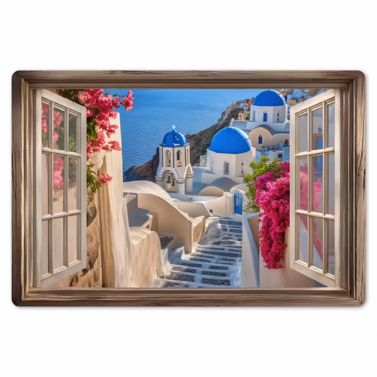 Placemat - 6 stuks - Doorkijk - Santorini - Landschap - Blauw - Grieks — 7