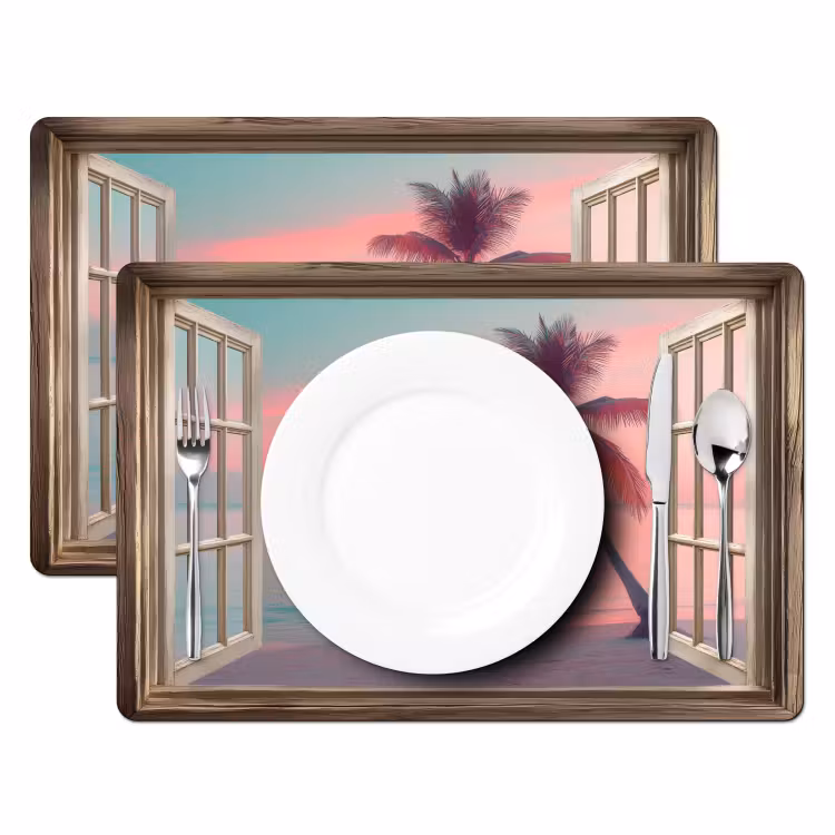Placemat - 6 stuks - Doorkijk - Strand - Palmboom - Tropisch — 2