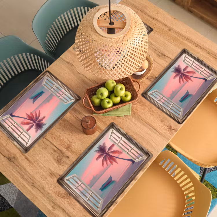 Placemat - 6 stuks - Doorkijk - Strand - Palmboom - Tropisch — 6
