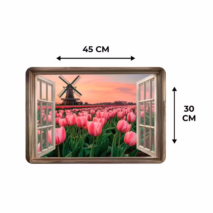 Placemat - 6 stuks - Doorkijk - Tulpen - Bloemen - Molen - Raam — 3