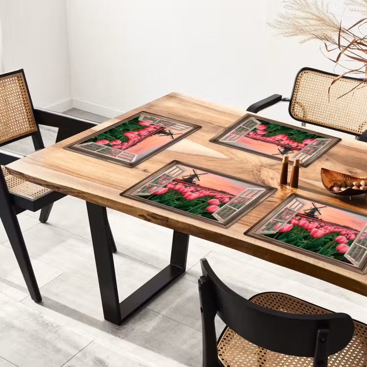 Placemat - 6 stuks - Doorkijk - Tulpen - Bloemen - Molen - Raam — 5
