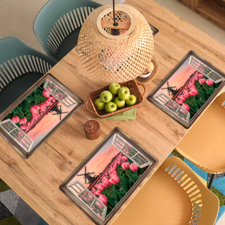 Placemat - 6 stuks - Doorkijk - Tulpen - Bloemen - Molen - Raam — 6