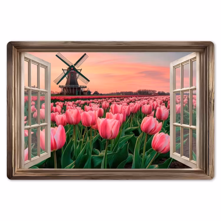 Placemat - 6 stuks - Doorkijk - Tulpen - Bloemen - Molen - Raam — 7