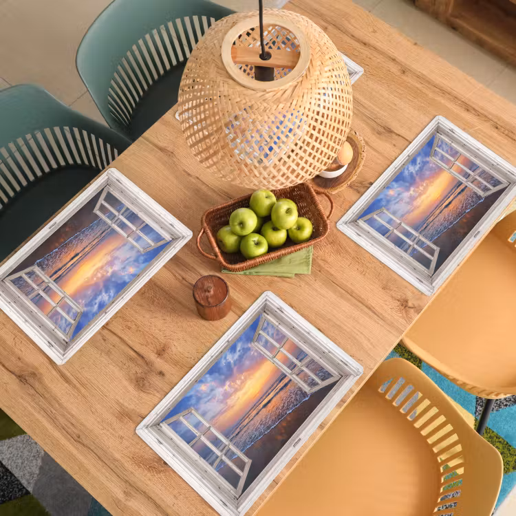 Placemat - 6 stuks - Doorkijk - Zee - Strand - Zonsondergang - Blauw — 5