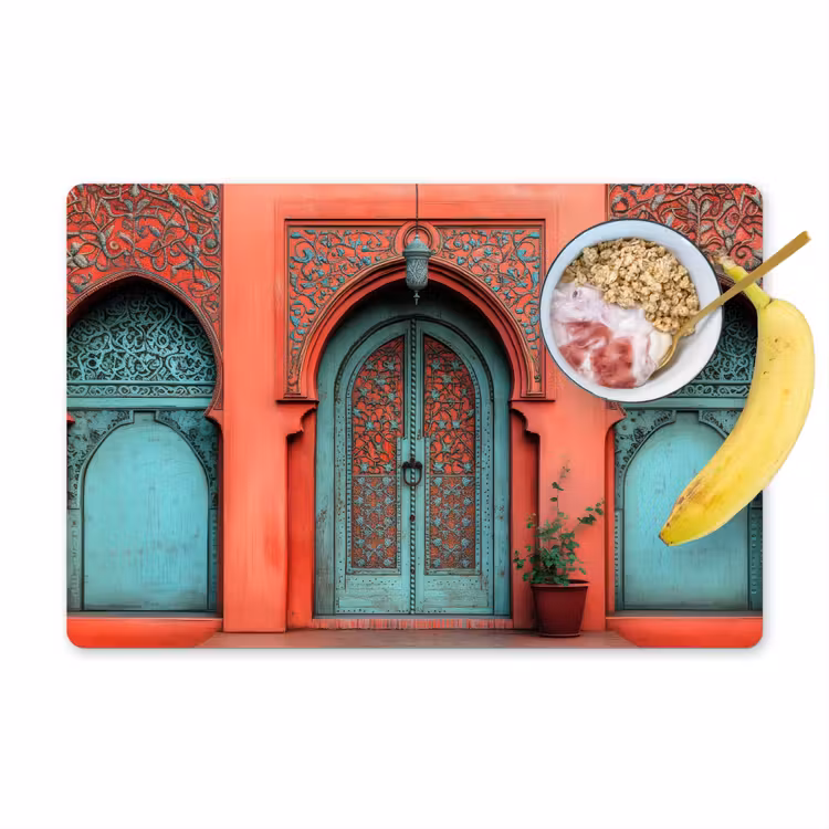 Placemat - 6 stuks - Lantaarn - Deur - Turquoise — 1