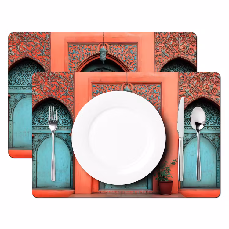 Placemat - 6 stuks - Lantaarn - Deur - Turquoise — 2