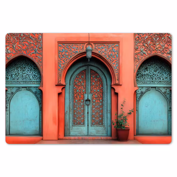 Placemat - 6 stuks - Lantaarn - Deur - Turquoise — 7