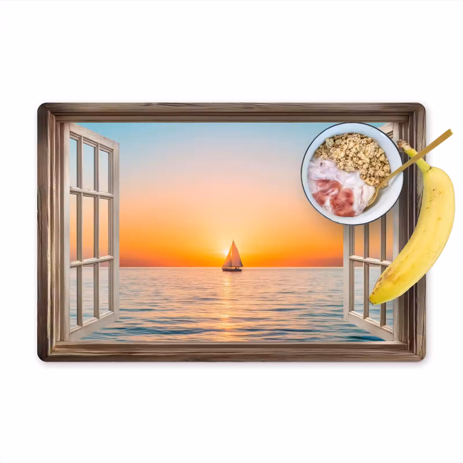 Placemat - 6 stuks - Doorkijk - Zee - Boot - Zonsondergang — 1