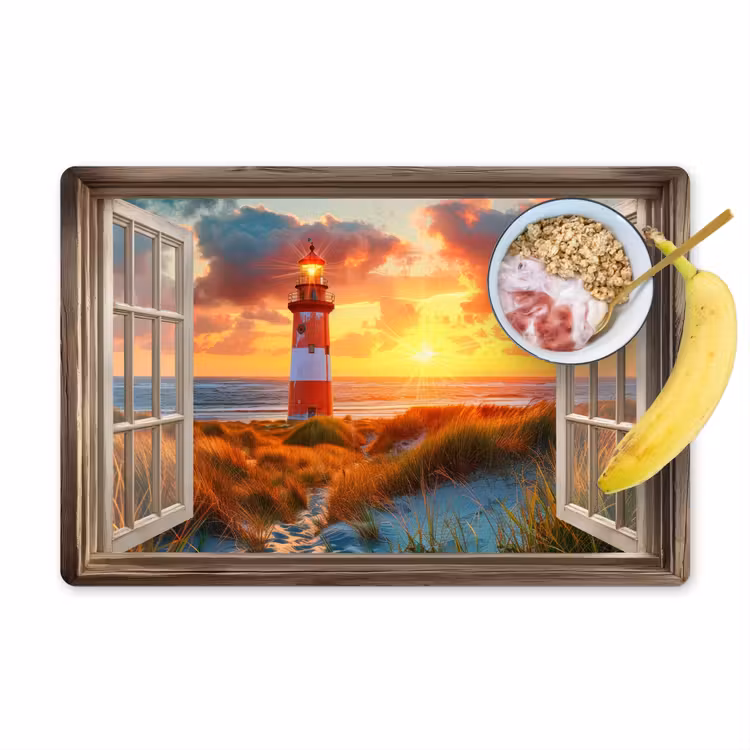 Placemat - 6 stuks - Doorkijk - Raam - Vuurtoren - Zonsondergang - Strand — 1