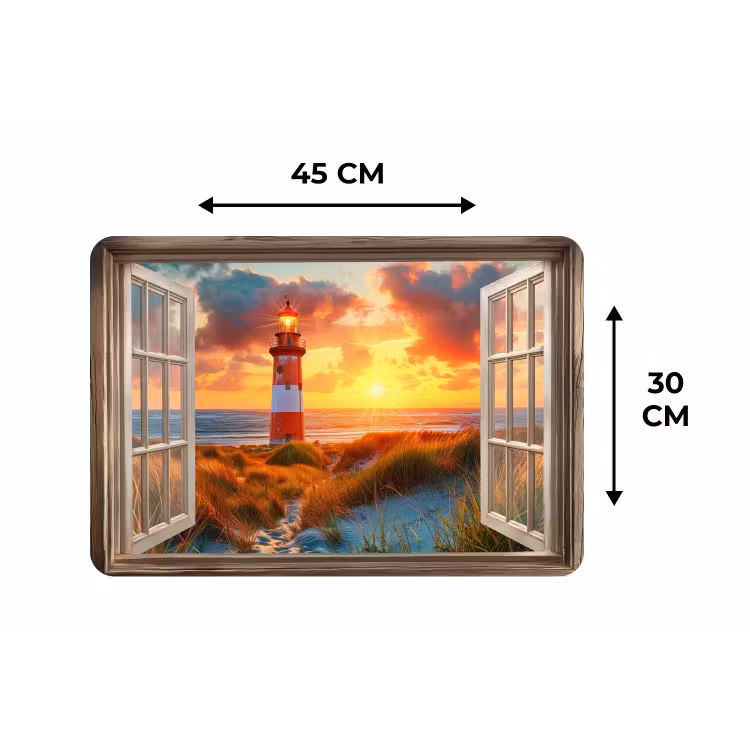 Placemat - 6 stuks - Doorkijk - Raam - Vuurtoren - Zonsondergang - Strand — 3