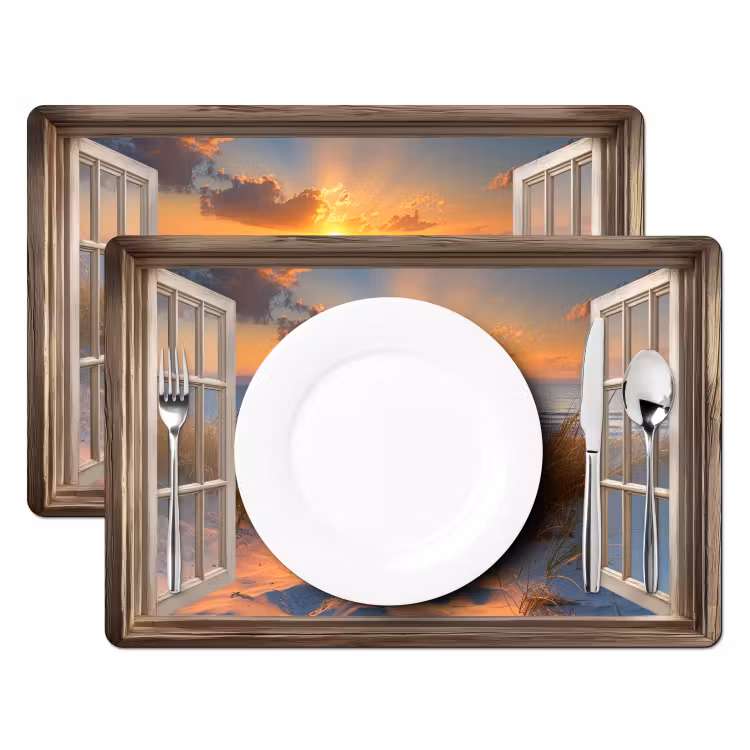 Placemat - 6 stuks - Doorkijk - Strand - Duinen - Zonsondergang — 2