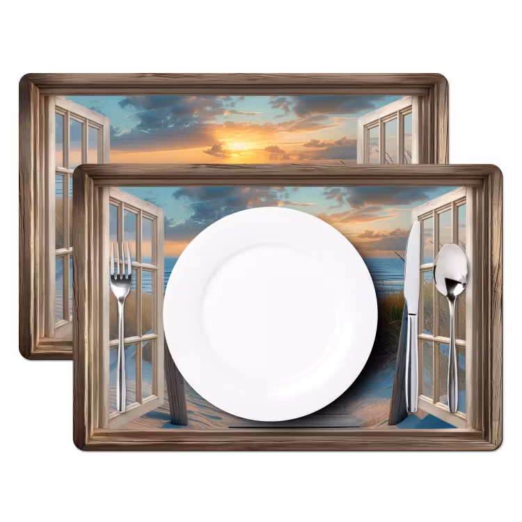 Placemat - 6 stuks - Doorkijk - Strand - Pad - Zonsondergang — 2