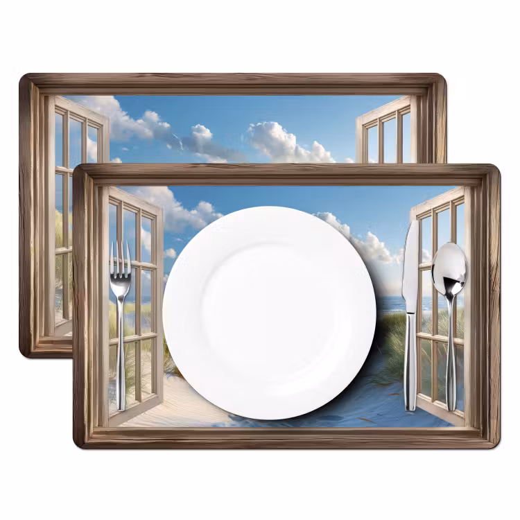 Placemat - 6 stuks - Doorkijk - Strand - Raam - Duinen - Zee — 2