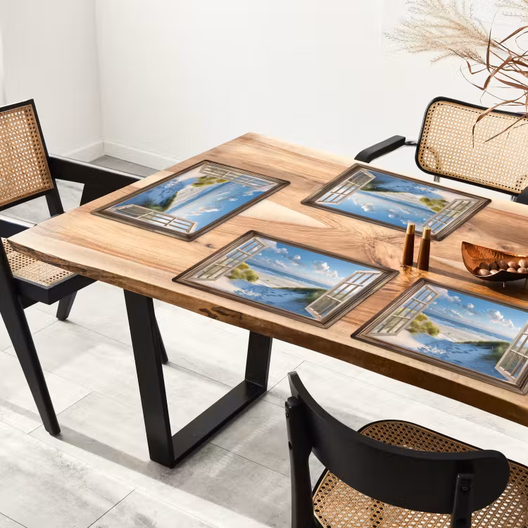 Placemat - 6 stuks - Doorkijk - Strand - Raam - Duinen - Zee — 5