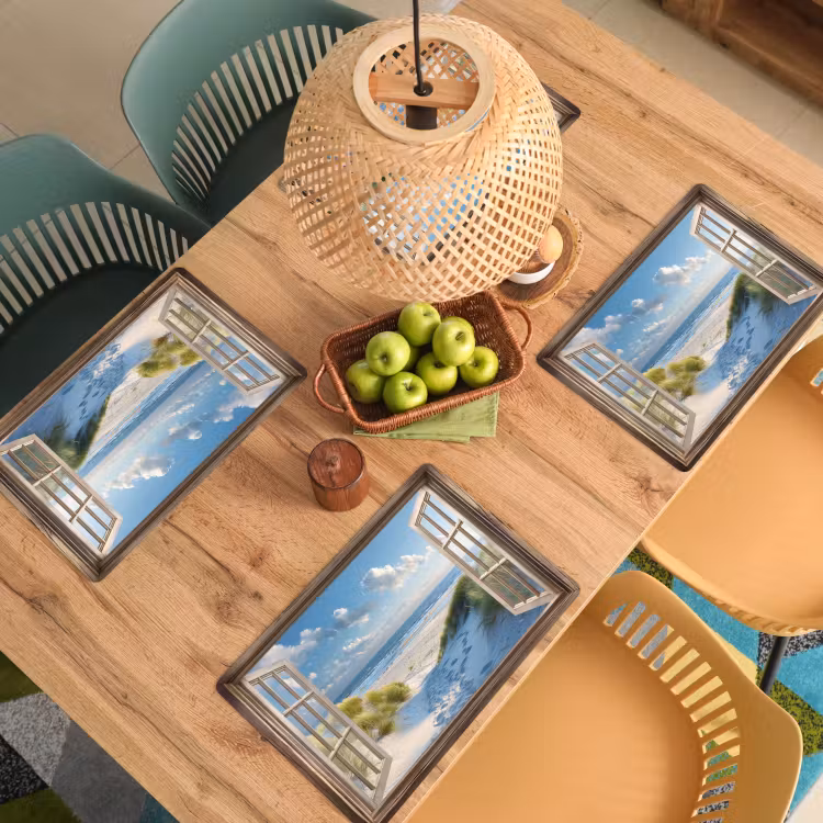Placemat - 6 stuks - Doorkijk - Strand - Raam - Duinen - Zee — 6